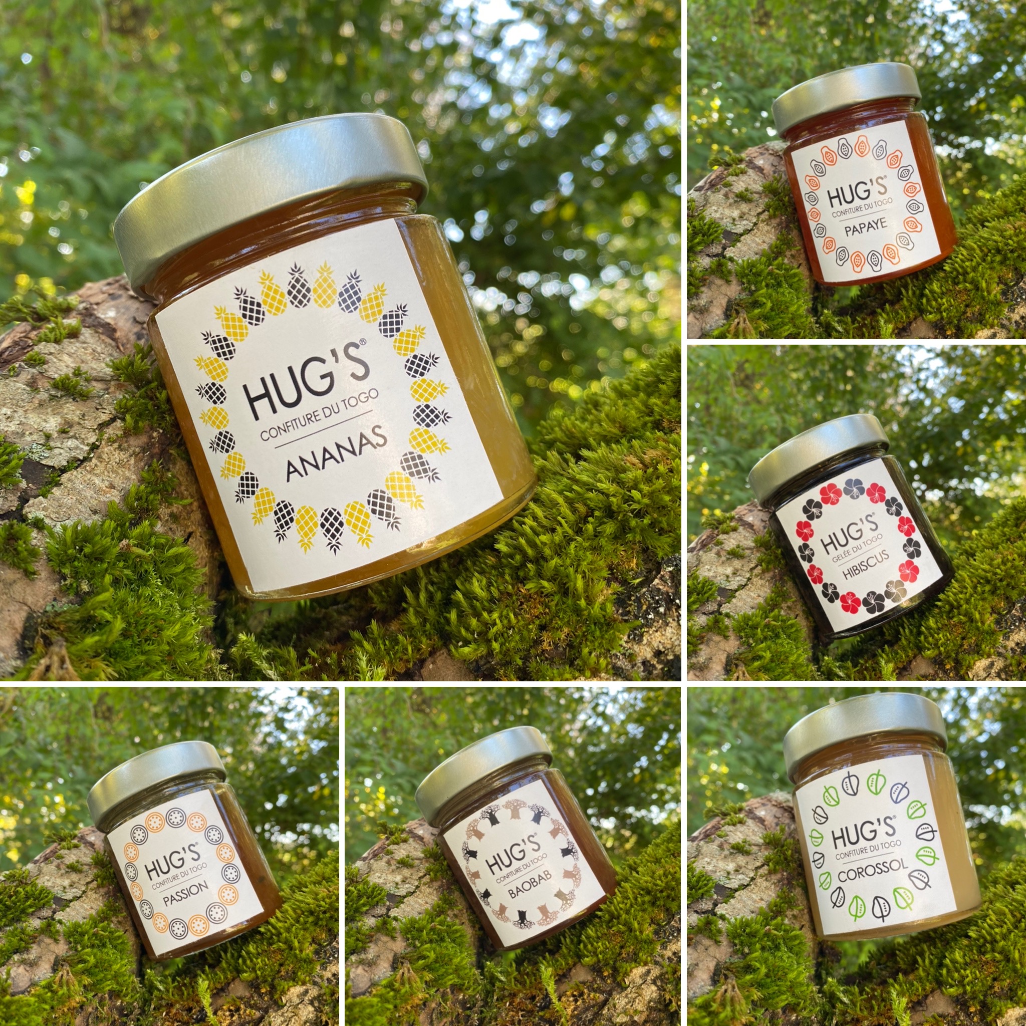 Confitures HUG'S : Ananas, Papaye, Hibiscus, Passion, Baobab, Corossol